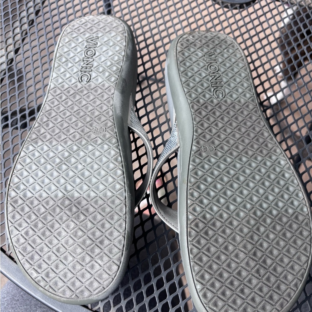 Vionic Gray Flip Flops with Silver Accents - Picture 4 of 5